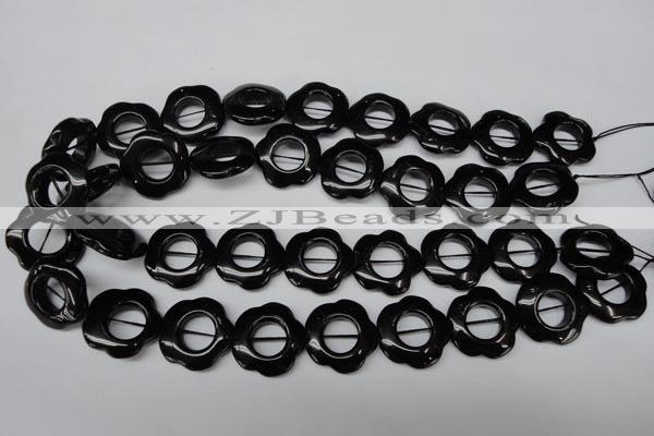 CON110 15.5 inches 22mm carved flower black onyx gemstone beads