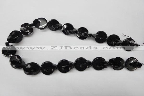 CON115 15.5 inches 18mm curved moon black onyx gemstone beads