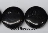 CON47 15.5 inches 25mm flat round black onyx gemstone beads