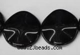 CON96 15.5 inches 23mm wavy coin black onyx gemstone beads