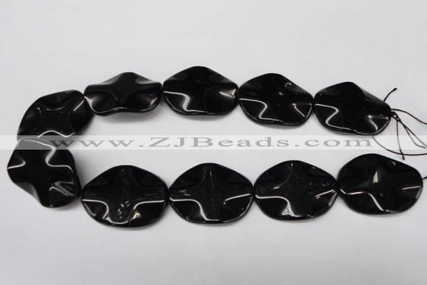CON98 15.5 inches 30*40mm wavy oval black onyx gemstone beads