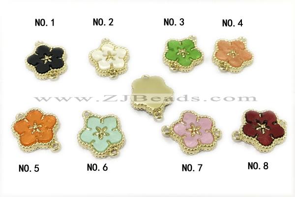 CONN03 14mm copper flower connector pave resin gold plated
