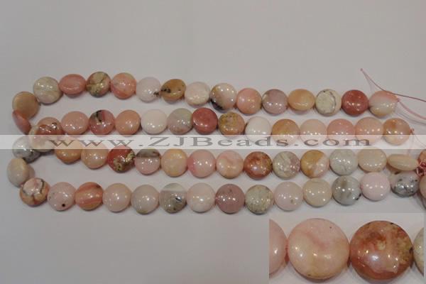 COP1015 15.5 inches 14mm flat round natural pink opal gemstone beads