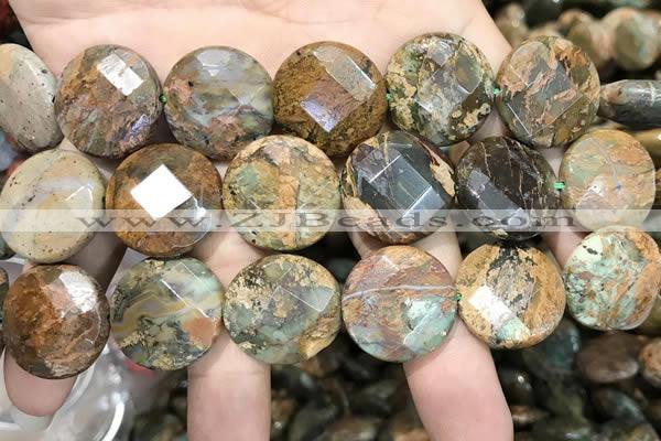COP1650 15.5 inches 20mm facted coin green opal gemstone beads