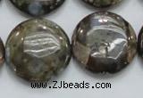 COP252 15.5 inches 25mm flat round natural grey opal gemstone beads