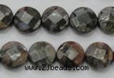 COP276 15.5 inches 14mm faceted round natural grey opal gemstone beads