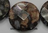 COP281 15.5 inches 40mm faceted round natural grey opal gemstone beads