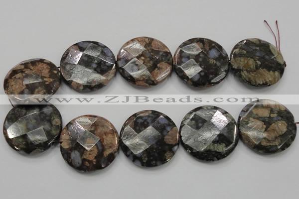 COP281 15.5 inches 40mm faceted round natural grey opal gemstone beads