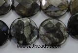 COP483 15.5 inches 20mm faceted coin natural grey opal beads