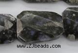 COP493 22*30mm faceted & twisted rectangle natural grey opal beads