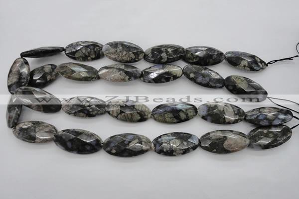 COP494 15.5 inches 15*30mm faceted oval natural grey opal beads