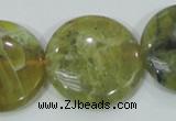 COP559 15.5 inches 30mm flat round natural yellow & green opal beads