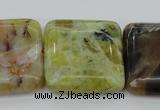 COP582 15.5 inches 30*30mm square natural yellow & green opal beads