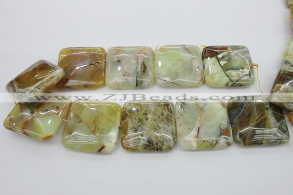 COP584 15.5 inches 40*40mm square natural yellow & green opal beads