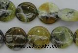 COP595 15.5 inches 16mm flat round natural yellow & green opal beads