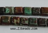COP613 15.5 inches 10*10mm square double drilled green opal beads