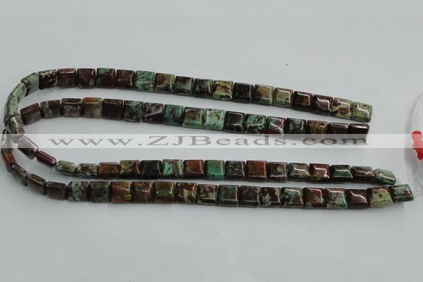 COP613 15.5 inches 10*10mm square double drilled green opal beads