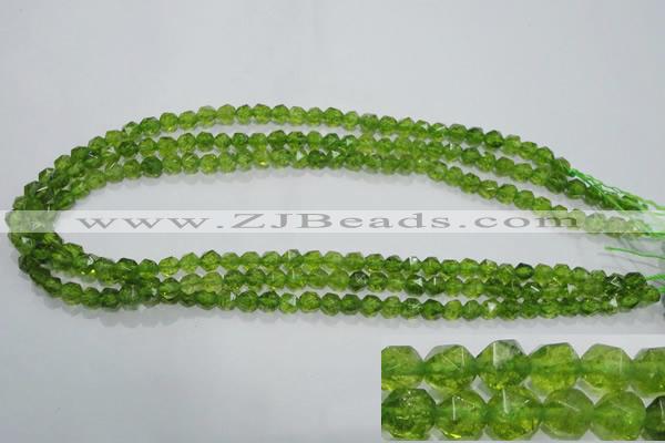 COQ115 15.5 inches 6mm faceted nuggets dyed olive quartz beads