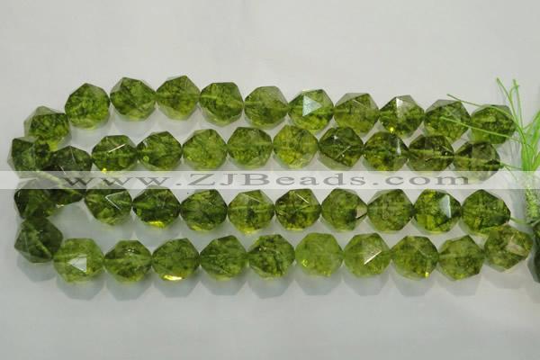 COQ120 15.5 inches 16mm faceted nuggets dyed olive quartz beads