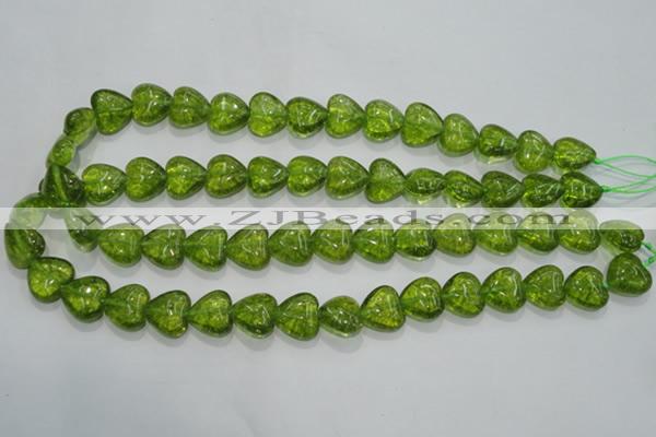 COQ30 15.5 inches 14*14mm heart dyed olive quartz beads wholesale