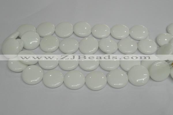 CPB100 15.5 inches 25mm flat round white porcelain beads wholesale