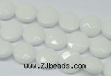 CPB301 15 inches 12mm faceted coin white porcelain beads