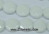 CPB302 15 inches 14mm faceted coin white porcelain beads