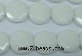 CPB303 15 inches 16mm faceted coin white porcelain beads