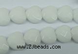 CPB311 15 inches 14*14mm faceted heart white porcelain beads