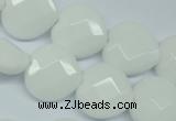 CPB312 15 inches 16*16mm faceted heart white porcelain beads