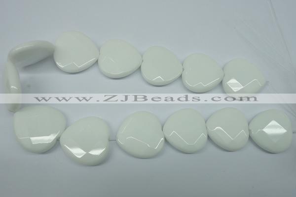 CPB316 15 inches 30*30mm faceted heart white porcelain beads