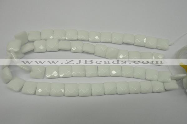 CPB320 15 inches 12*12mm faceted square white porcelain beads