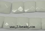 CPB321 15 inches 14*14mm faceted square white porcelain beads