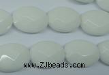 CPB337 15 inches 12*16mm faceted oval white porcelain beads