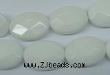 CPB339 15 inches 15*20mm faceted oval white porcelain beads