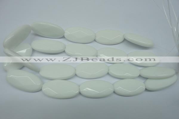 CPB341 15 inches 20*40mm faceted oval white porcelain beads