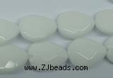 CPB345 15 inches 10*14mm faceted flat teardrop white porcelain beads