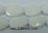 CPB347 15 inches 13*18mm faceted flat teardrop white porcelain beads