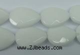 CPB348 15 inches 15*20mm faceted flat teardrop white porcelain beads