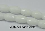 CPB358 15 inches 8*12mm faceted rice white porcelain beads wholesale