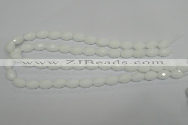 CPB46 15.5 inches 10*14mm faceted rice white porcelain beads