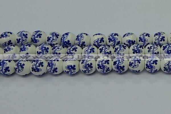 CPB515 15.5 inches 14mm round Painted porcelain beads