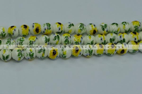 CPB734 15.5 inches 12mm round Painted porcelain beads