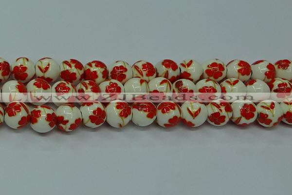 CPB765 15.5 inches 14mm round Painted porcelain beads