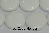 CPB99 15.5 inches 20mm flat round white porcelain beads wholesale