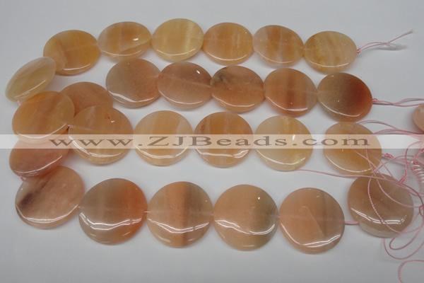 CPE30 15.5 inches 30mm flat round peach stone beads wholesale