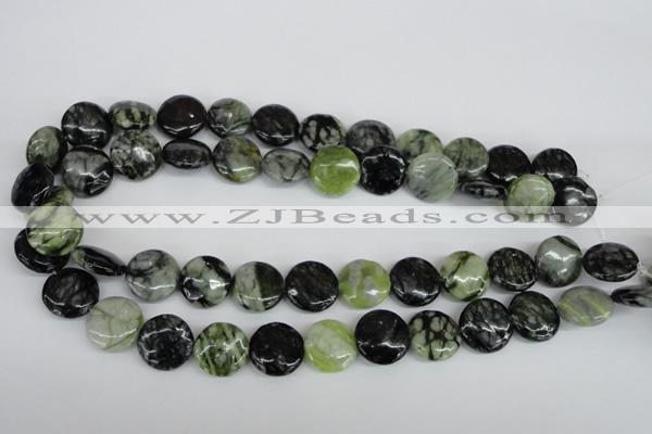 CPJ214 15.5 inches 16mm flat round green picasso jasper beads