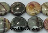 CPJ27 15.5 inches 20mm flat round picasso jasper beads wholesale