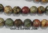 CPJ303 15.5 inches 10mm faceted round picasso jasper beads wholesale