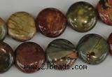 CPJ352 15.5 inches 16mm flat round picasso jasper gemstone beads